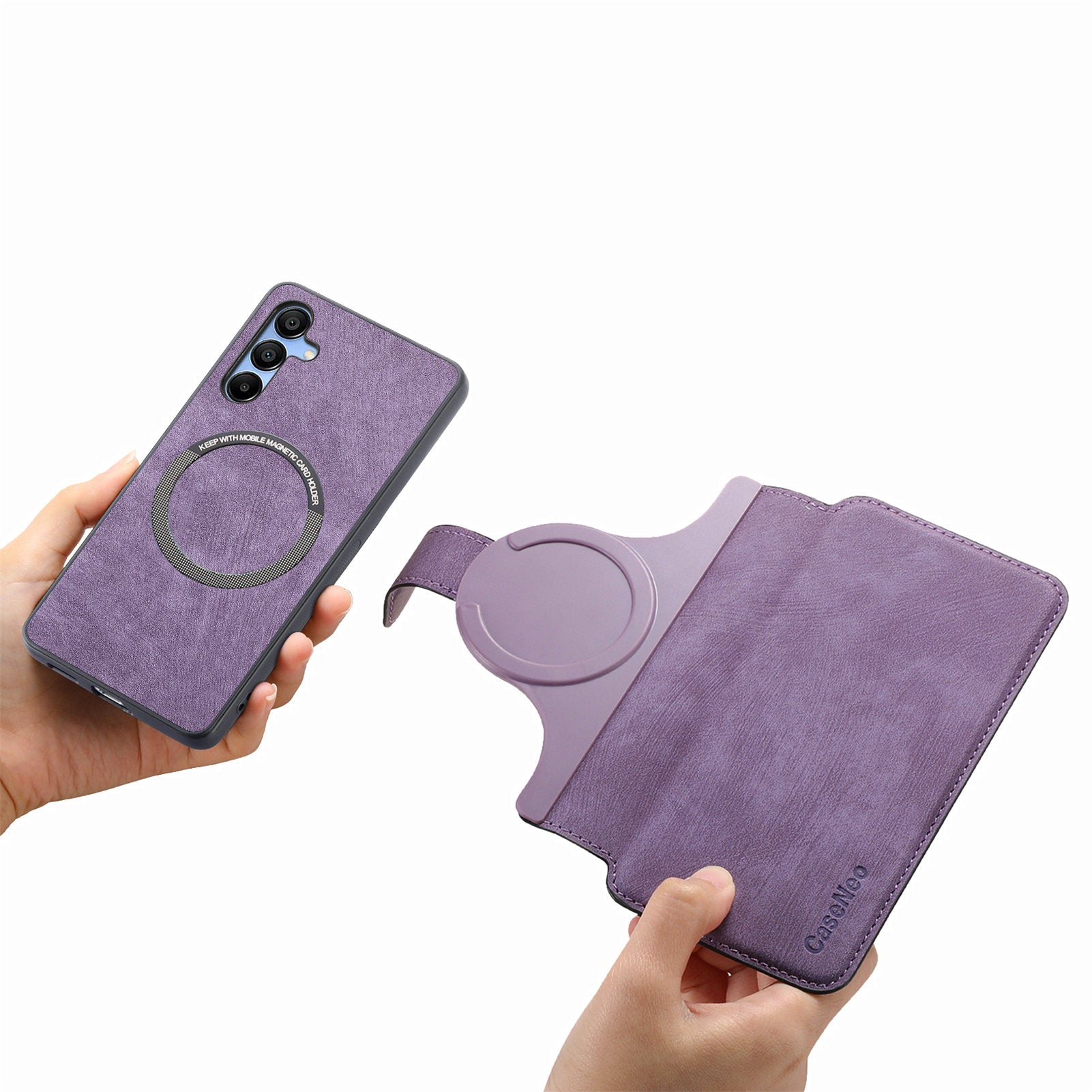 CASENEO MW-03 For Samsung Galaxy A25 5G (Global) (161.0 x 76.5 x 8.3mm) Case Detachable Magnetic Leather Cell Phone Back Cover - Purple CASENEO MW-03 For Samsung Galaxy A25 5G (Global) (161.0 x 76.5 x 8.3mm) Case Detachable Magnetic Leather Cell Phone Back Cover - Purple